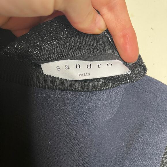 Sandro Navy Mini Dress with Black Frills short sleeve sz 0 - Picture 2 of 6